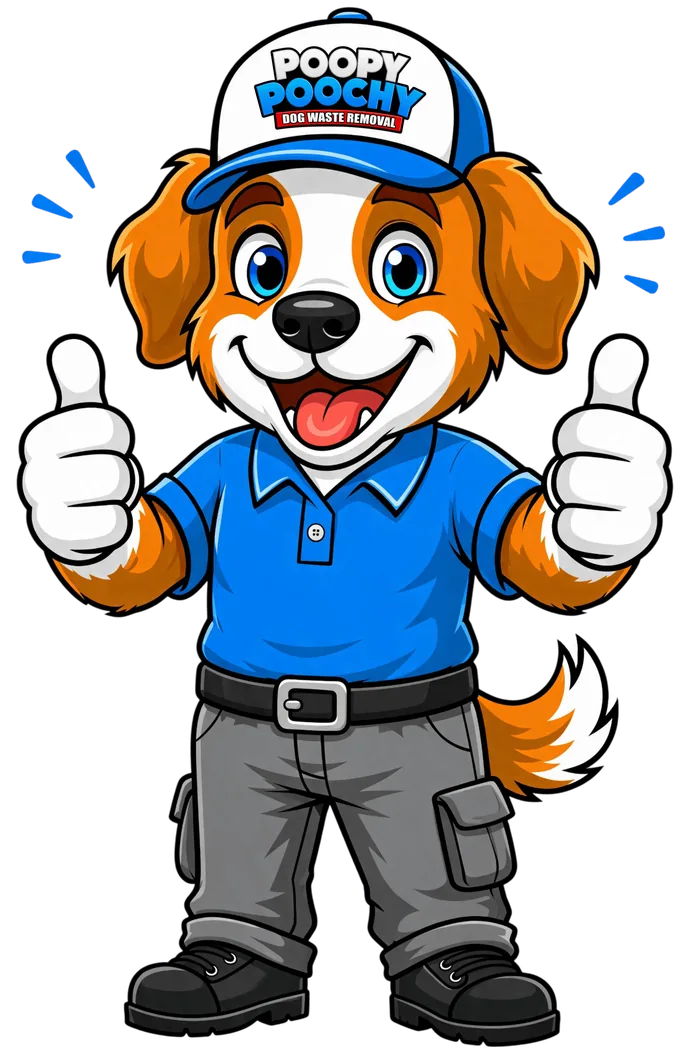 Poopy Poochy mascot giving thumbs up